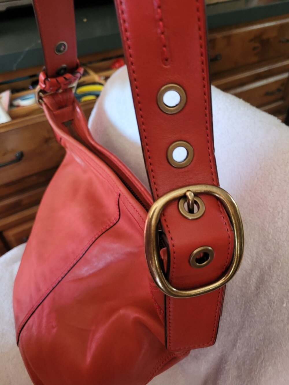 Coach Vermilliion (orangy-red) Vintage 2007 Bleecker Bucket Bag - Picture 5 of 10